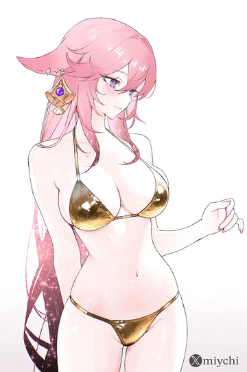 Yae in gold bikini