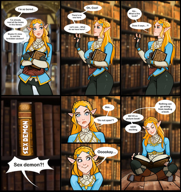 Zelda en una biblioteca