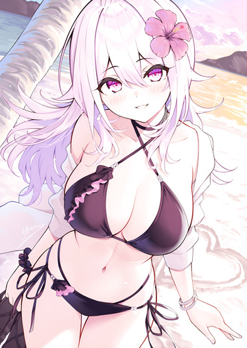 Pink haired beauty at a beach