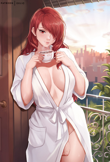 Kirijo Mitsuru genießt seinen Morgenkaffee